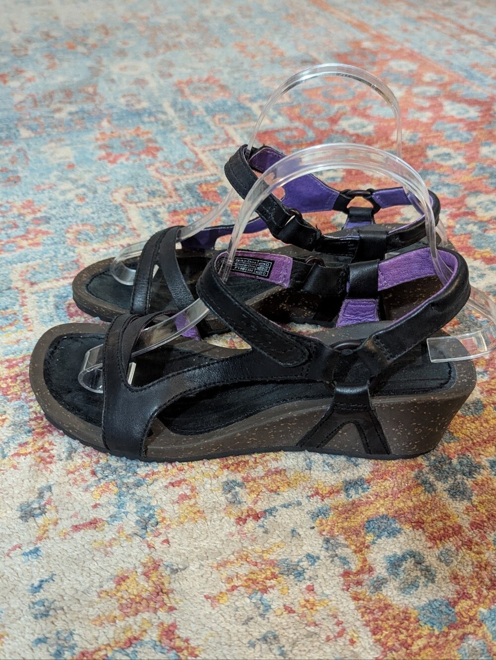 Teva Women's 8 Strappy Sandals Black Leather Wedge 1002370